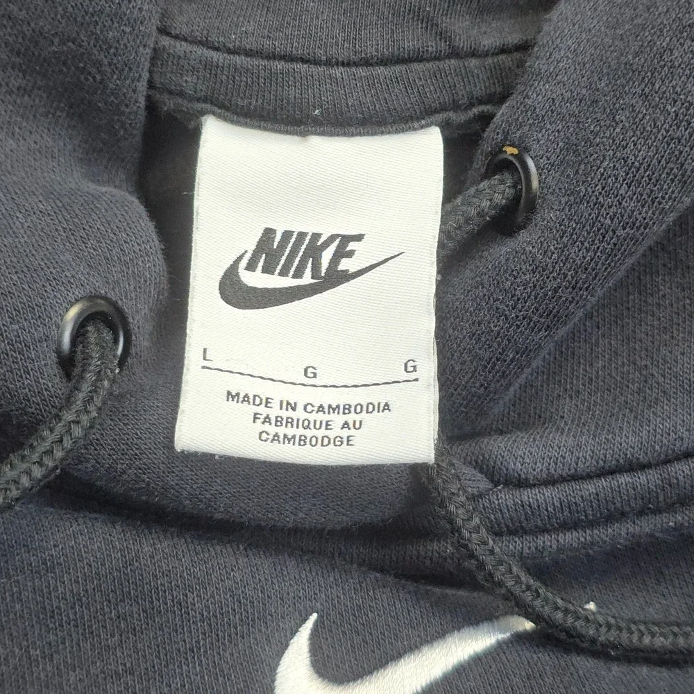 Nike Hoodie Women L Black Oversized Center Swoosh Fleece Baggy 90s Hoops